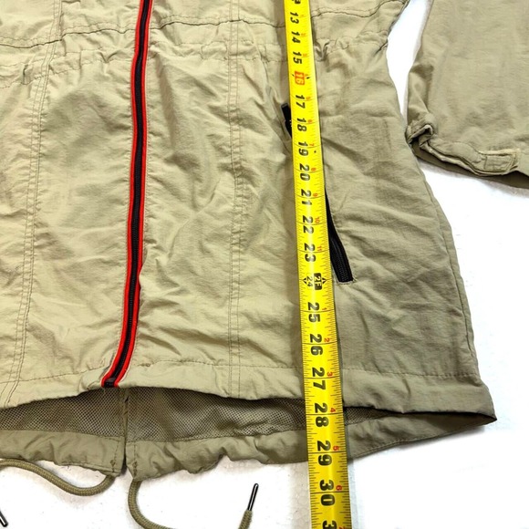 Outdoor Womens Windbreaker Sz M Beige Color Block Packable Hood Draw Cord - Picture 3 of 11